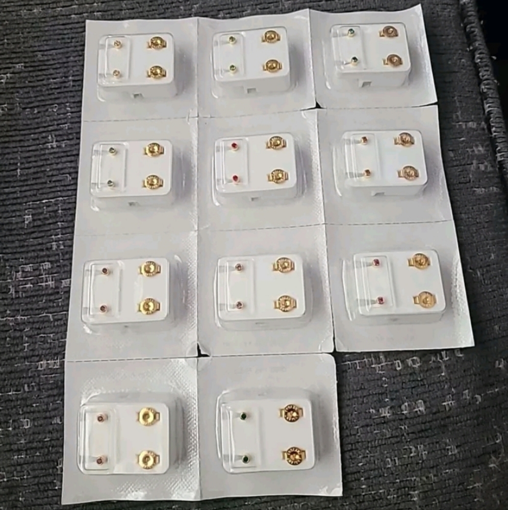 Caflon Surgical Steel 4mm Earring Studs (11 Pairs-Mixed Colors) Gold Plated